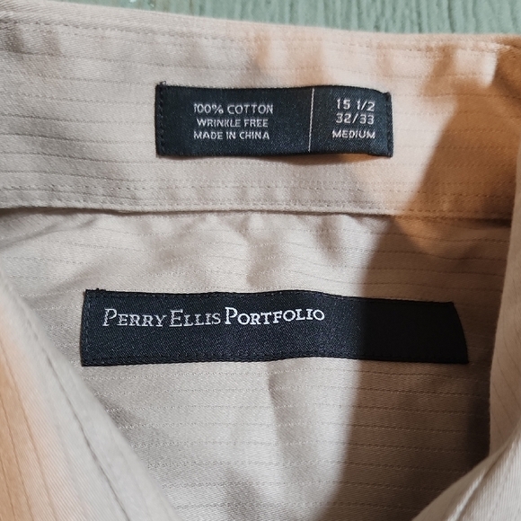 Men's Perry Ellis Portfolio Long Sleeve Button-Up Brown Dress Shirt Size 15 1/2 - Picture 6 of 7